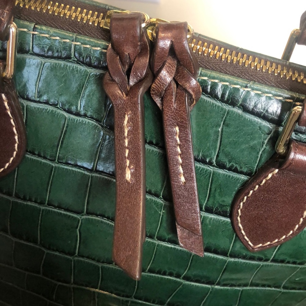 DOONEY & BOURKE Turquoise Croc Embossed & Brown Leather Handles Dome Hand Bag - Picture 3 of 17